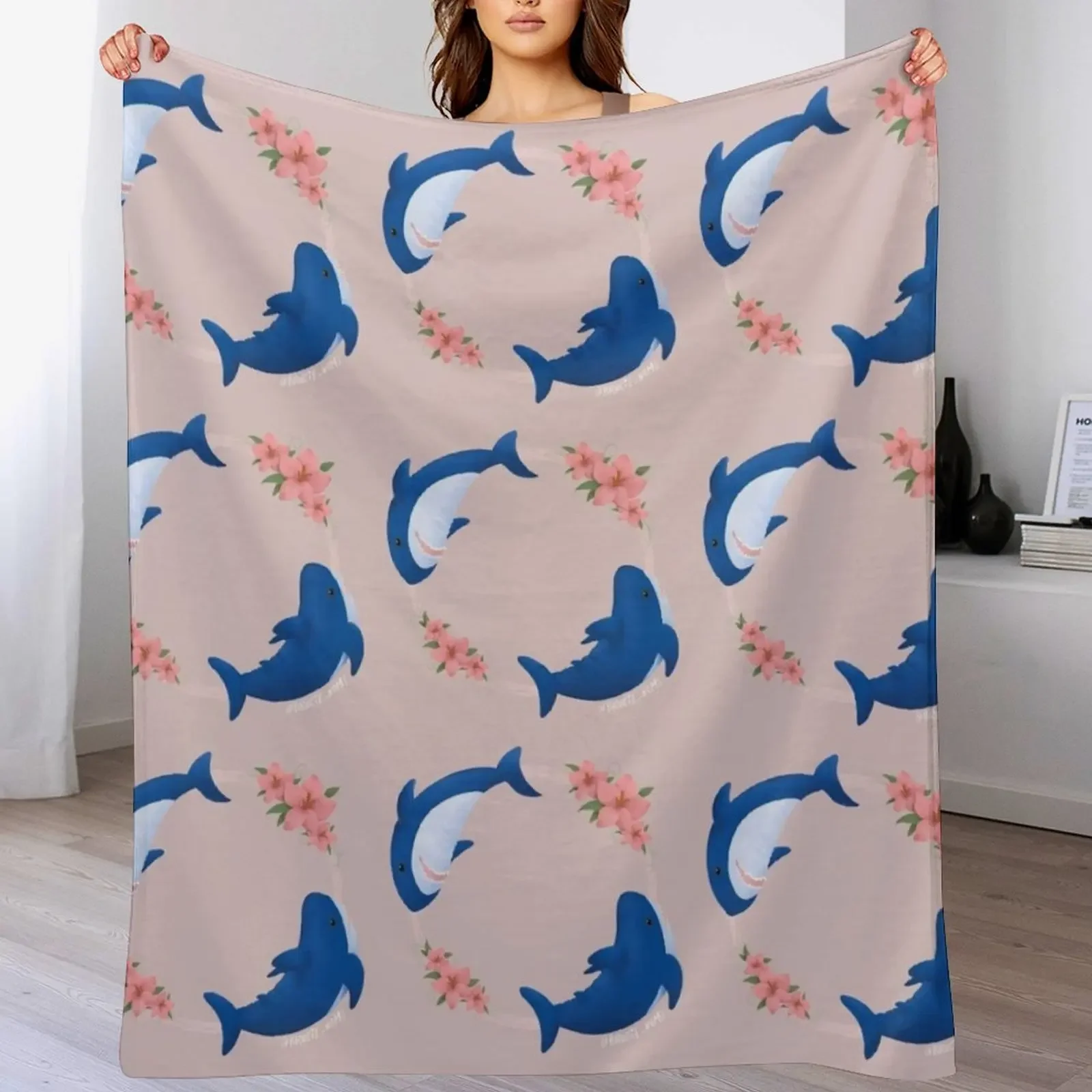 Brucie and Archie sharks swimming flower ring Throw Blanket Summer warm winter Multi-Purpose Hairy Blankets
