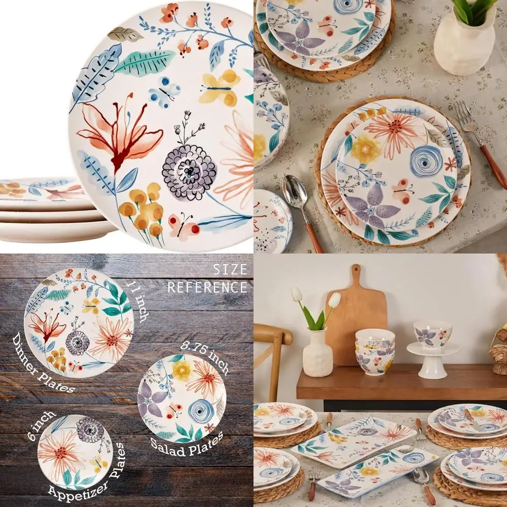 

Set of 4 11-Inch Ceramic Dinner Plates for Pasta & Steak, Stylish Serving, Safe for Microwave & Dishwasher, Ideal Housewarming &