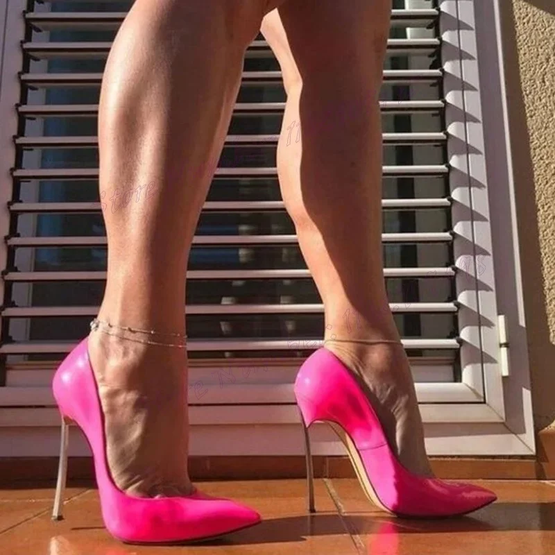 Fioletowe lakierowane czółenka na metalowym obcasie, szpilki z ostrym noskiem dla kobiet, seksowne buty damskie na wysokim, cienkim obcasie, Zapatos Para Mujere 2024