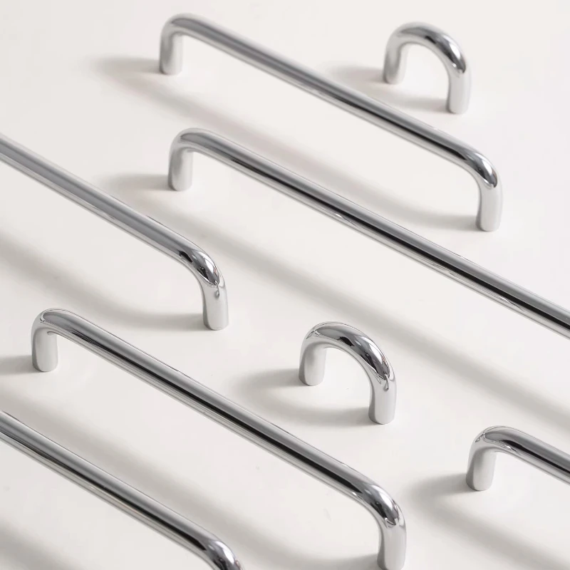 Massiver Messing-Möbelgriff, Chrom-Silber, langer Küchenschrankgriff in U-Form, einfacher Kleiderschrank-, Schlafzimmer-, Kommode- und Schubladenknopf – Detail 1