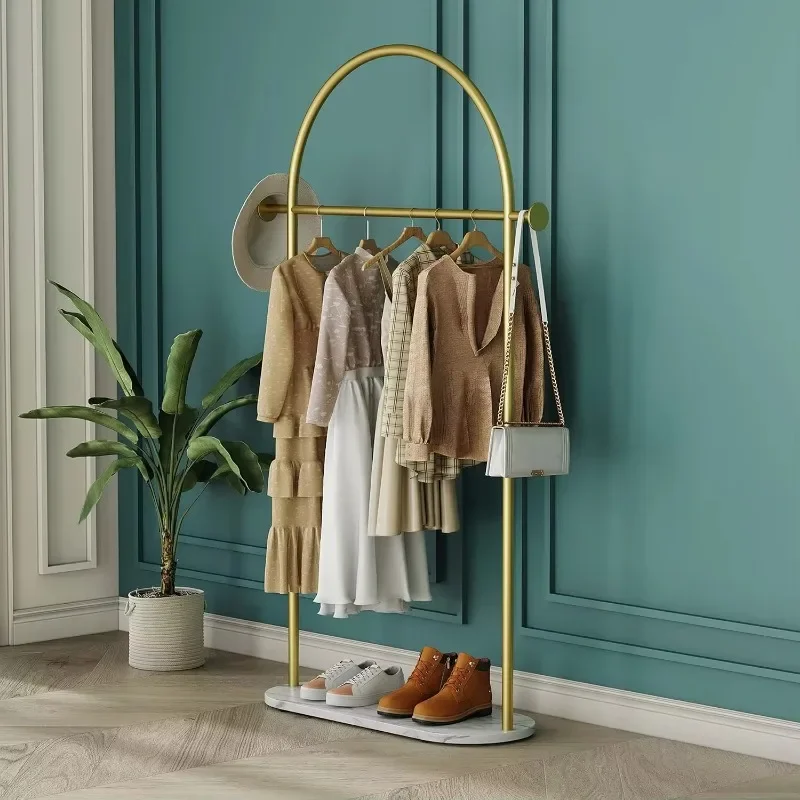 

-Gold Clothing Rack,Modern Clothes Rack With Marble Base,Heavy-duty Coat Racks Freestanding For Boutiques,Can Hang Jacket Garmen