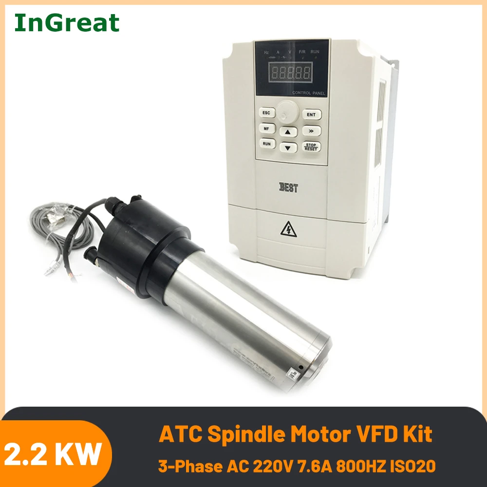 

ATC 2.2KW Automatic Tool Change Spindle Motor Water Cooling Spindle VFD Kit NPN PNP 3HP ISO20 AC 220V 800HZ CNC Router Han Qi