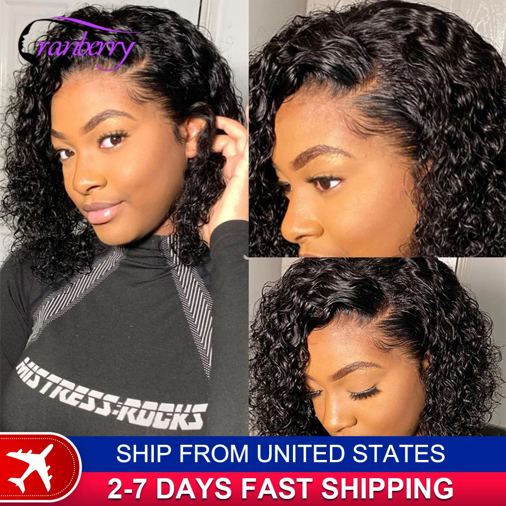 Human Hair Lace Wigs Water Wave 13x4 Lace Front Short Curly Bob Wig 180% Density Cranberry Hair 13x4 Lace Frontal Wig