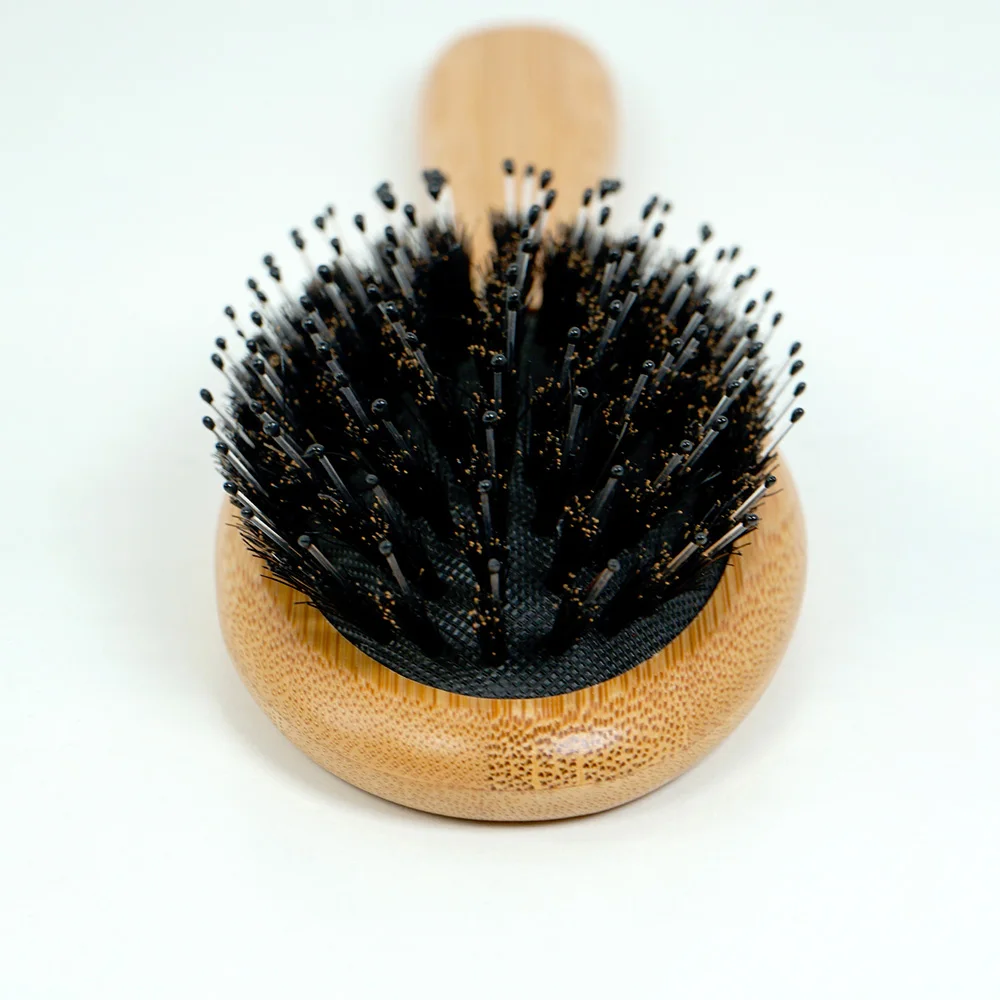 Natural Wooden Portable Detangler Haircomb Oval Air Cushion Bamboo Comb Mane & Nylon Bristle Brush Scalp Massage Combs Hair Tool