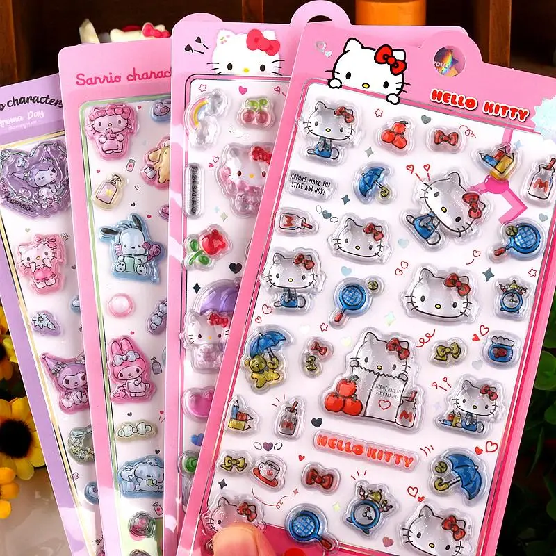 Pegatina en relieve 3D de Sanrio Hello Kitty, decoración DIY para niñas, funda para teléfono, pegatinas para portátil, calcomanías de papelería, regalos navideños