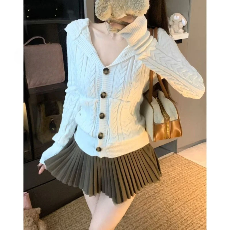 

Корейский модный однотонный вязаный свитер, женский облегающий повседневный свитер с капюшоном в американском стиле, модный пуловер Y2k, популярный шик для девочек