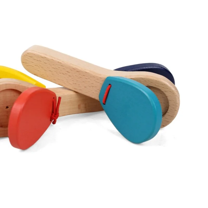 1Pcs Baby Montessori Wooden Orff Percussion Instrument Baby Handle Castanets Clappers Hand Clappers Brain Game Educational Toys