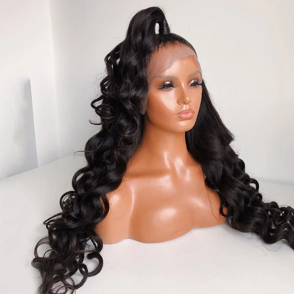 Perruque Lace Front Wig Bouclée Noire Naturelle, Cheveux de Bébé Doux et Longs, 26 Pouces, Densité 180, Pre-Plucked, 03/Glueless Fashion, pour Femme