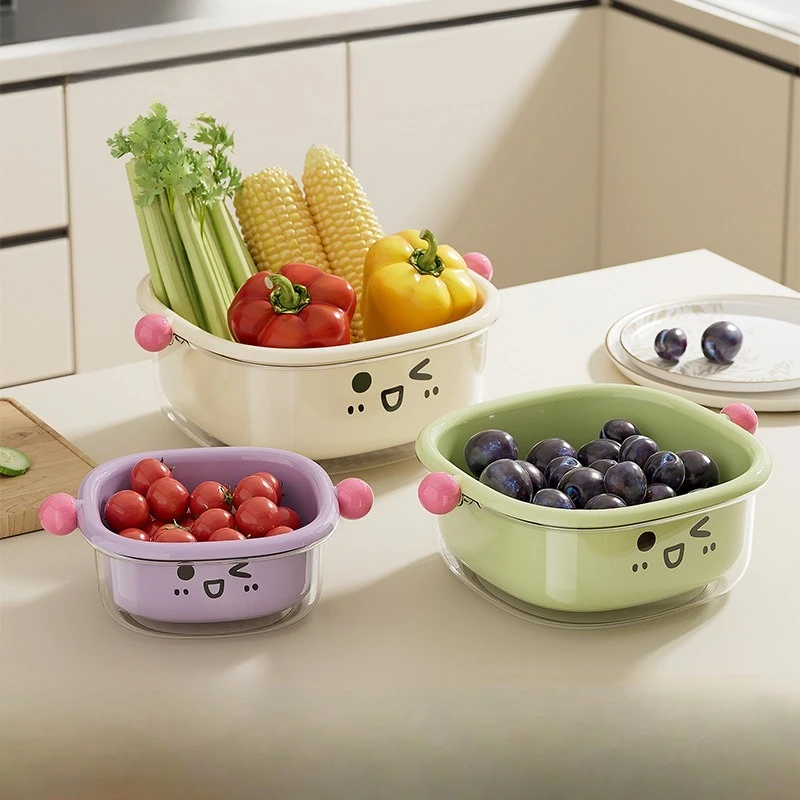 

Кухонная многофункциональная сливная корзина-органайзер для дома, большая вместимость, пылезащитная корзина для фруктов, 2-слойная сливная корзина для овощей