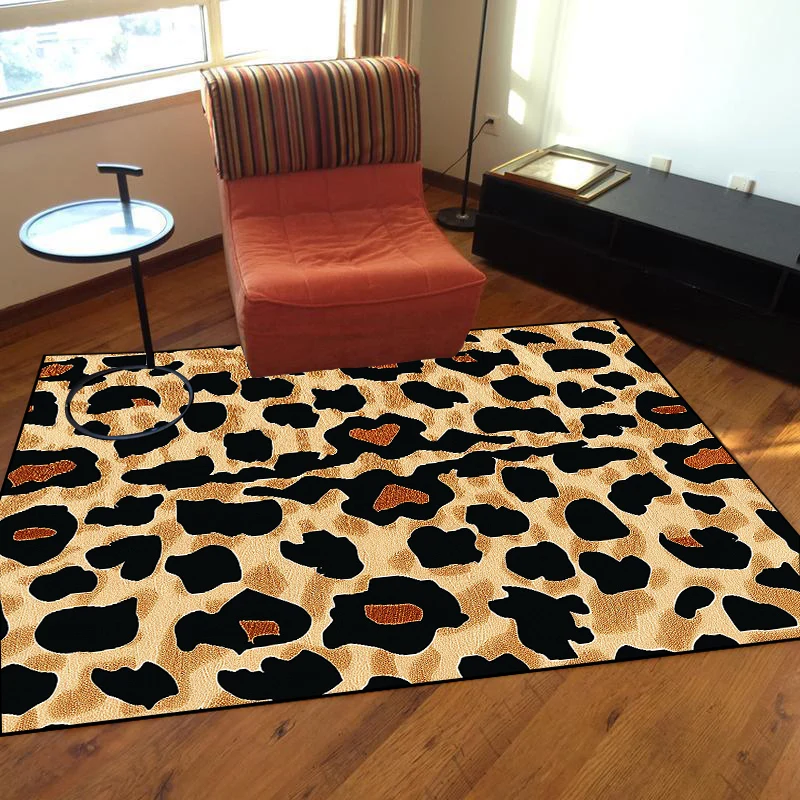 Fashion Leopard Print Decorative Rug for Living Room Luxury Soft Flannel Bedroom Carpet Nordic Animal Print Sofa Side Floor Mats