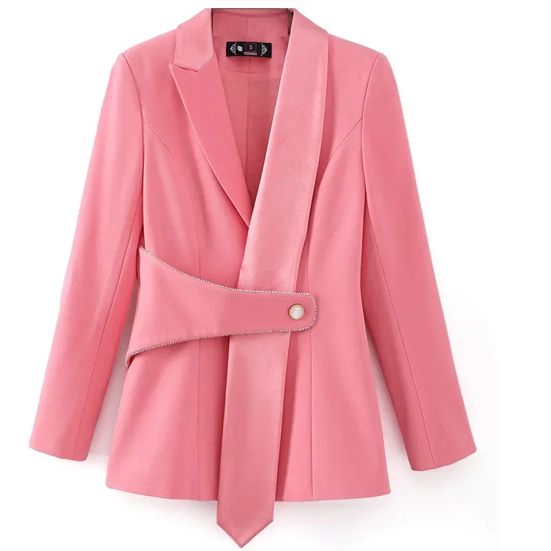 Conjunto de 2 piezas para mujer, traje rosa, Blazer de oficina, ropa de trabajo de negocios, abrigo informal Formal, vestido de Graduación