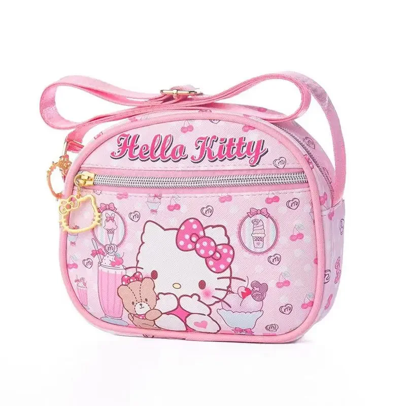 MINISO Kids Handbags PU Leather Hello Kitty Shoulder Bag for Girl Side Bags Luxury Designer Kawaii Portable Purses with Zipper