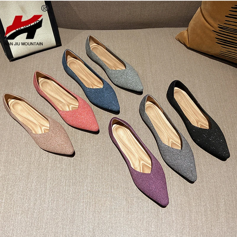 Flat Shoes Women Single Shoes Pointed Toe Knitted Shoes Spring And Autumn Simple Latex Insole Solid Color