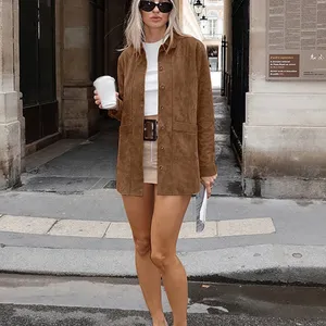 Women's Unique Breast Lapela Pocket Coat, long sleeve, short versatile coat, brown coat, hot, high street, autumn, 2024 8 Main Sales Women's Brown Coat - №3