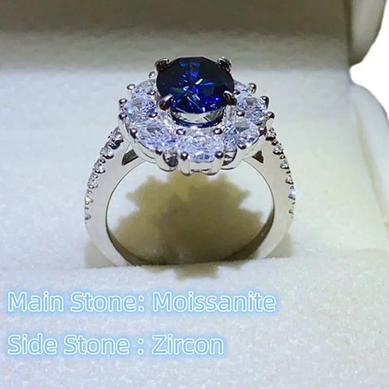 Imagem -04 - Anel Moissanite Banhado a Prata para as Mulheres Anéis Ovais de Safira Passe de Teste de Diamante Azul Royal Presente da Jóia Au750 2ct Nkhog-s925