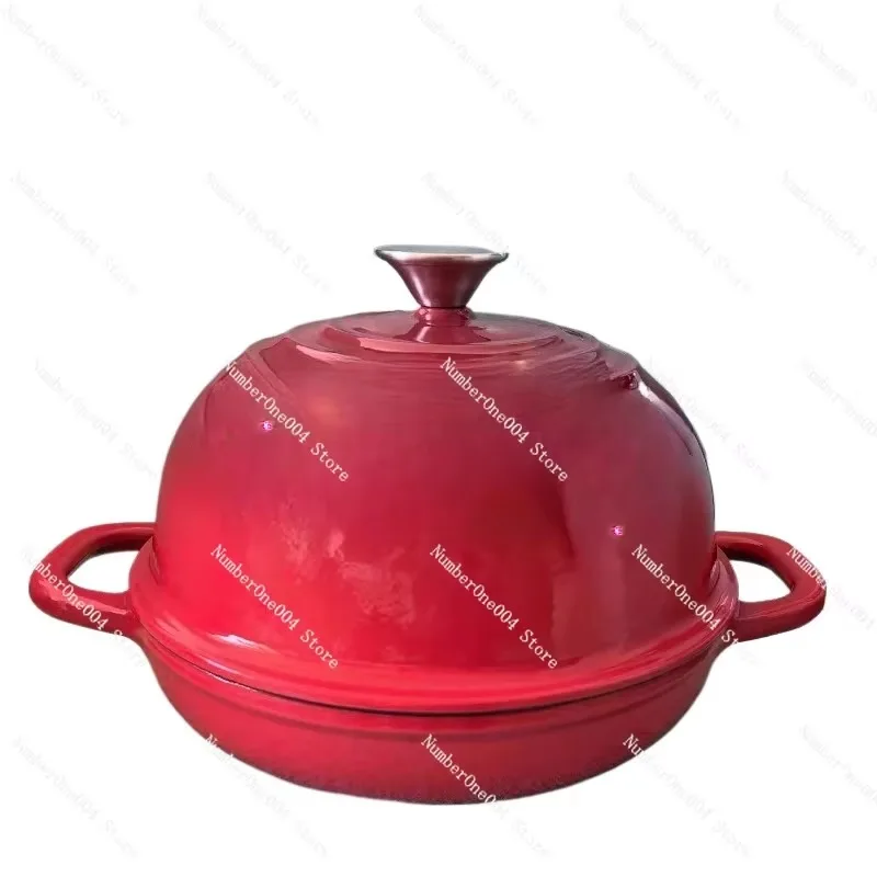 Applicable to Enamel cast iron enamel pot 24cm baking bread European bag pot flat bottom seafood pot baking steam oven use