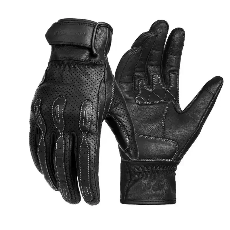 

Motorcycle Gloves Retro Leather Men's Summer Breathable Women's Motorcycles Motocross Gloves Yellow Black Biker Glove Perforated