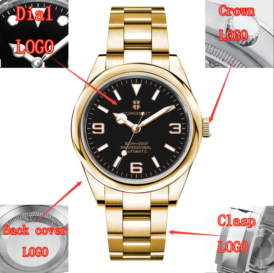 นาฬิกาข้อมือผู้ชาย Corgeut ขนาด 36 มม./39 มม. ใช้กลไก Miyota8215/NH35 กระจกแซฟไฟร์  โลโก้สั่งทำได้ นาฬิกาอัตโนมัติแบบกลไก  นาฬิกาผู้ชาย Reloj para hombre