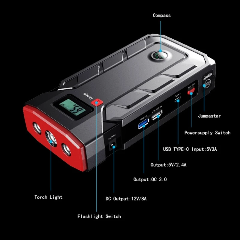 Automotive-Starter Emergency Air Compressor Power Supply Built-in LED Flashlight Battery Booster