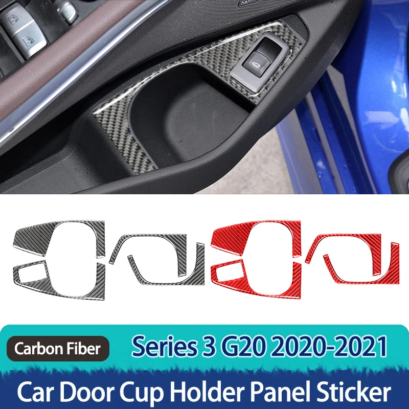 

Real Carbon Fiber Car Door Cup Holder Frame Decorative Sticker for BMW 3 Series G20 2020 2021 G28 Interior Modification