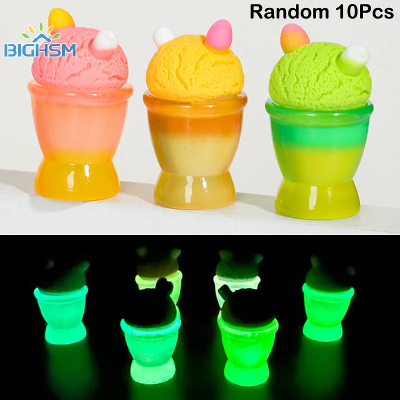 Random 10Pcs Noctilucent Gradient Ice Cream Cup Miniature Glow In The Dark Resin Fairy Garden Decor Accessories Desktop Ornament