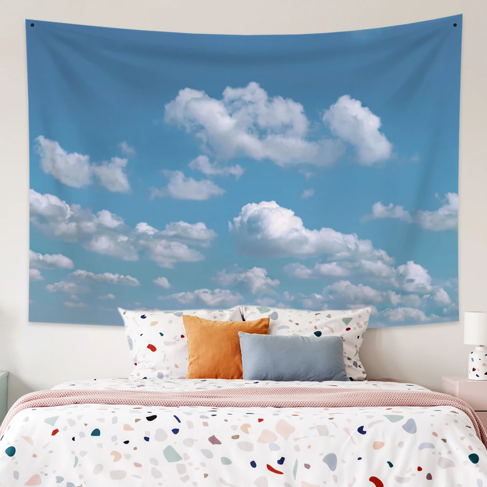 Blue sky and white clouds tapestry wall hanging Bohemian psychedelic  decoration beach towel