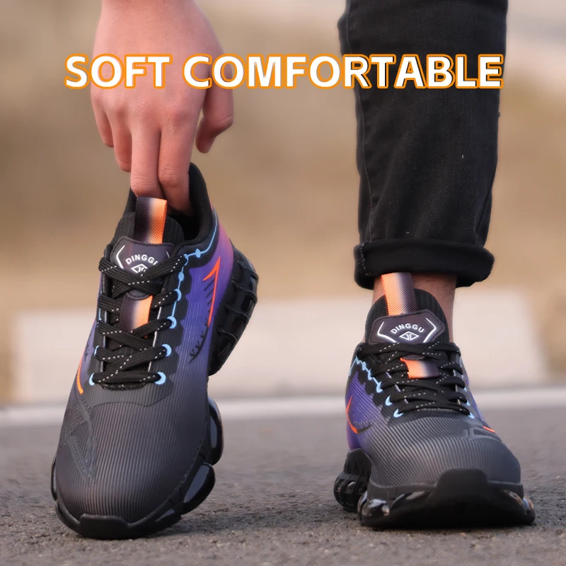 Breathable Lightweight Safety Work Boots for Men Steel Toe Protective Boots Slip-Resistant Shock-Absorbing for Construction Jobs