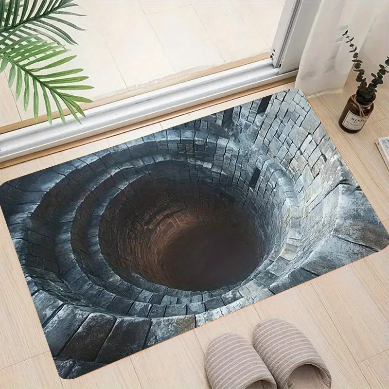 Flannel Printed Deep Hole Rug 3D Brick Tunnel Effect Indoor Mat Ancient Well Theme Home Decoration Unique Design Living Space