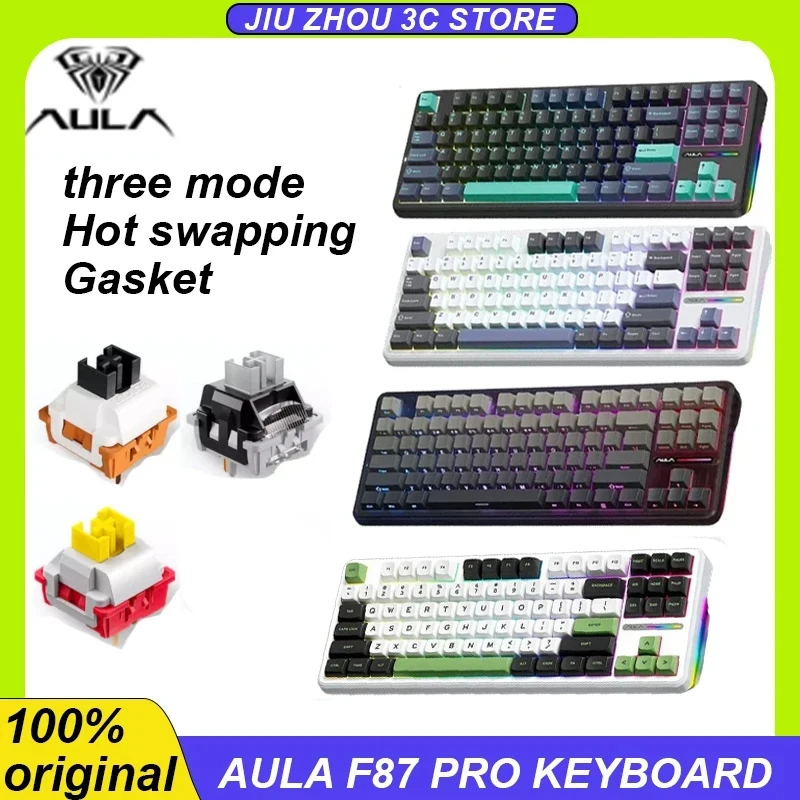 

Aula F87 Pro Mechanical Keyboard 2.4g Wireless /Usb/Bluetooth Tri Mode Keyboard 87 Key Gasket Hot Swap Rgb Pbt Gaming Keyboards