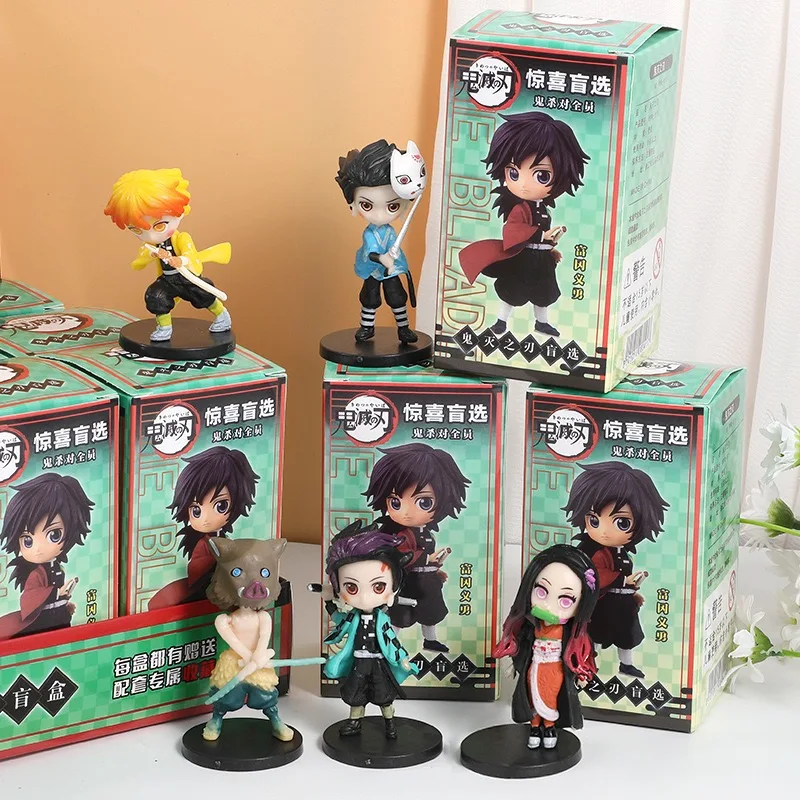 12pcs/Set Surprise Blind Box Anime Action Figures ONE PIECE Demon Slayer NARUTO Doll Model Decorative Ornament Toys Kids Gifts ﻿