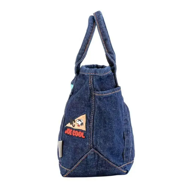 Snoopy Peanuts comic cartoon cute denim embroidery retro style handbag office worker lunch bag daily versatile fresh and casual