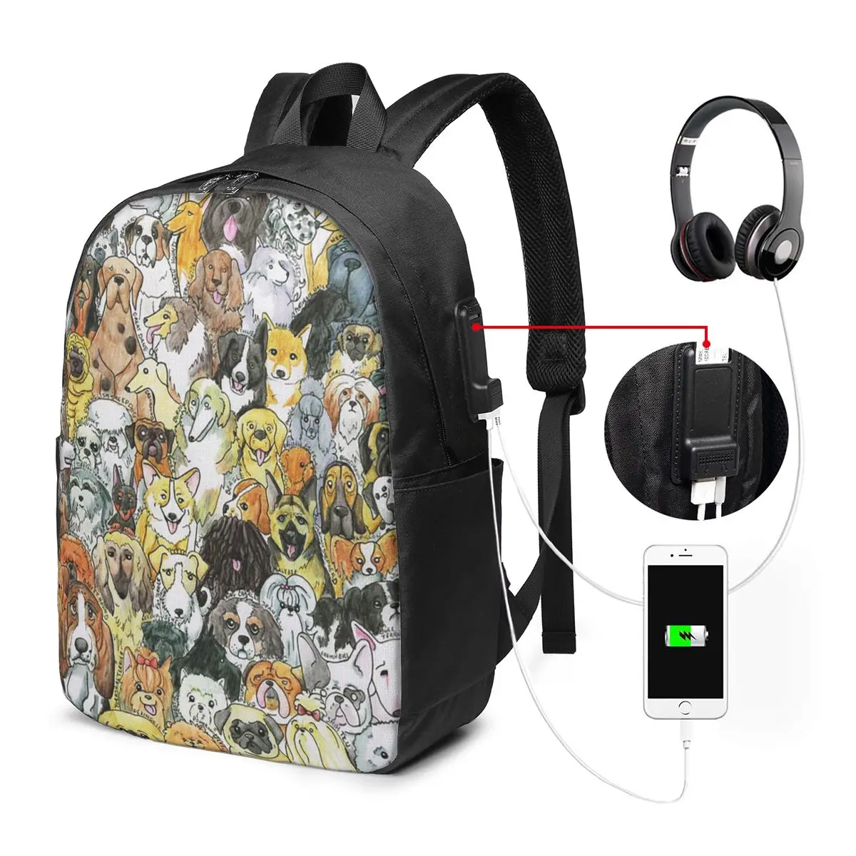 Cartoon Various Dog Puppy Patterns Backpack Travel Notebook Bag Computer College Student School Bag Laptop Shoulder Bags