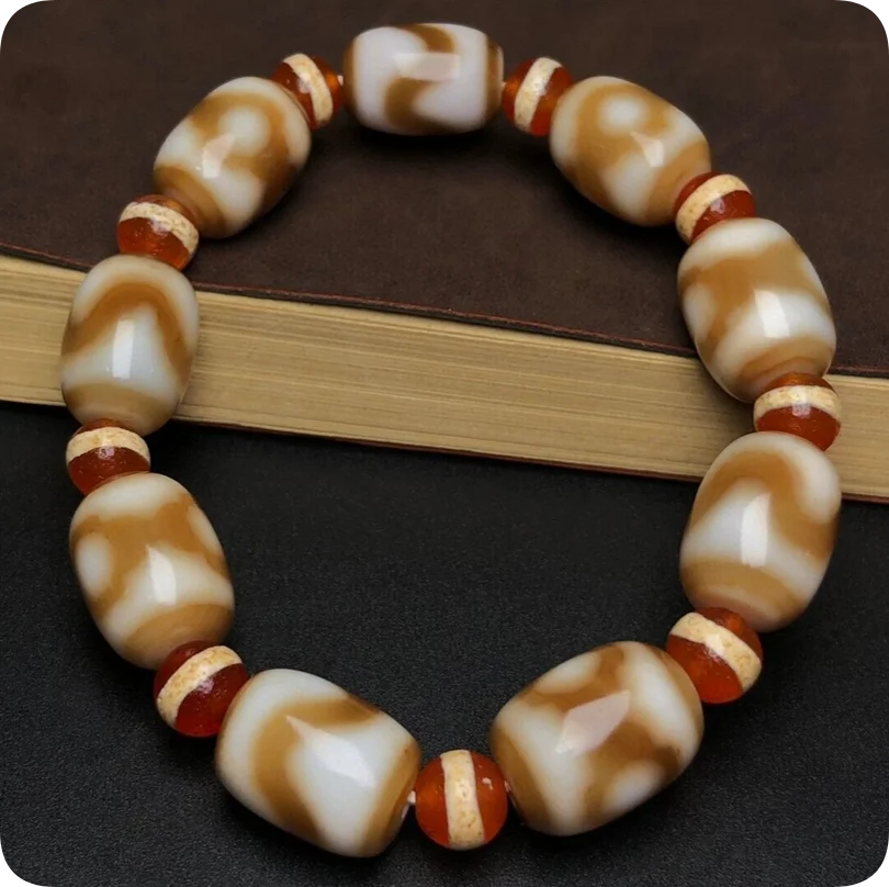 Tibetan Tooth Yellow Tancheng Three Eye Tiger Tooth dzi Bracelet Agate 17mm