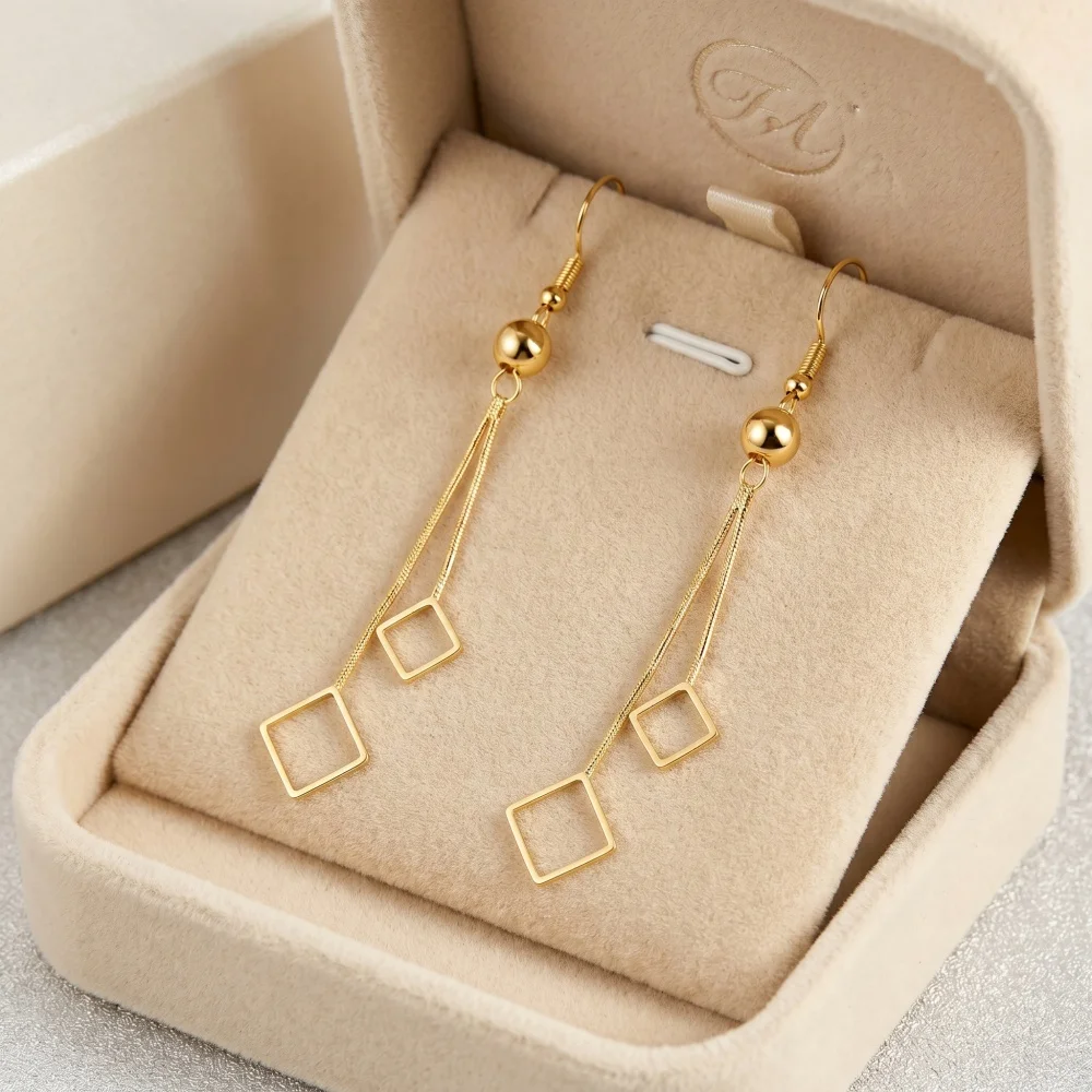 Pendientes Largos de Plata de Ley 925 con Oro para Mujer, Joyería Minimalista con Borlas Cuadradas Geométricas para Cualquier Ocasión