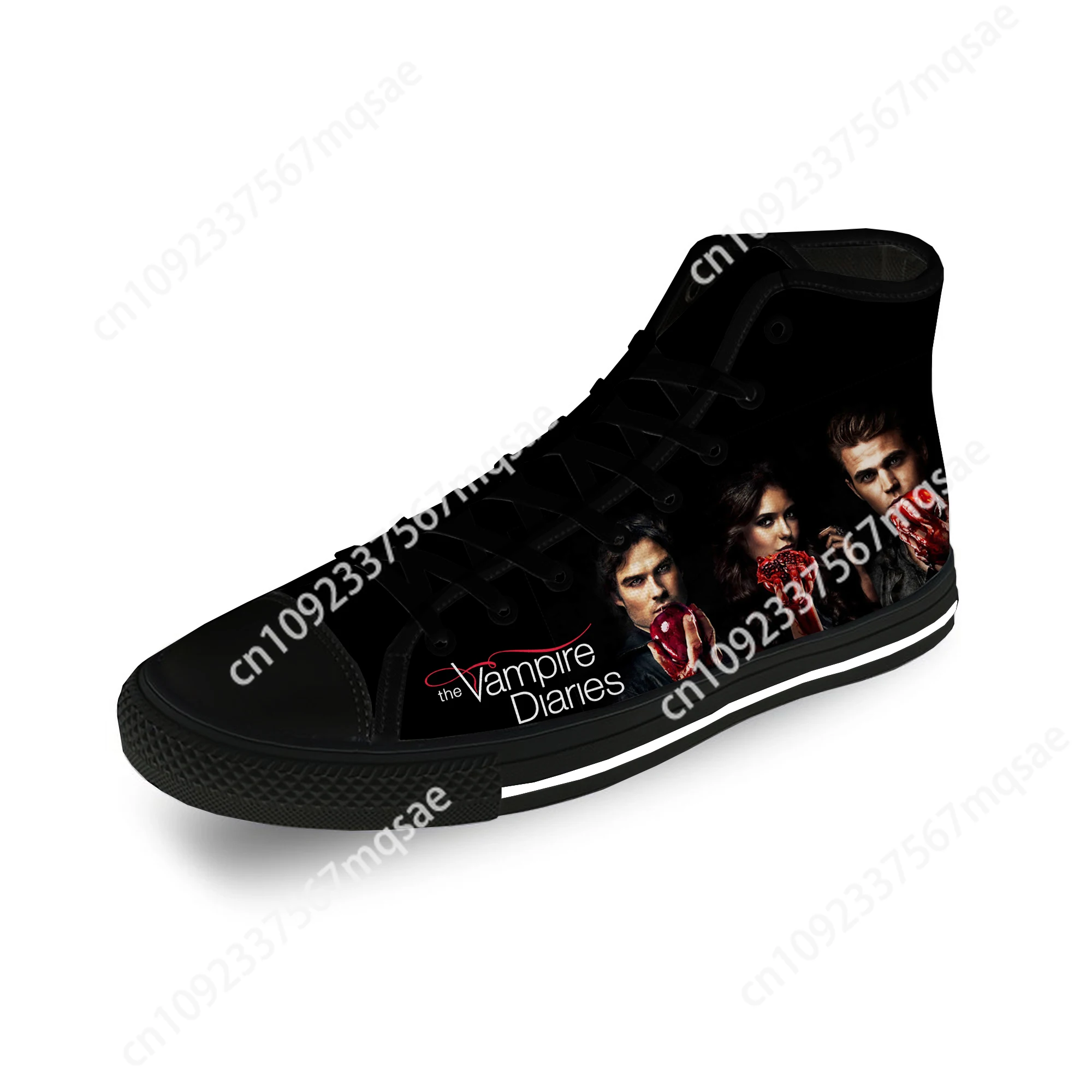 The Vampire Diaries High Top Sneakers Mens Womens Teenager Casual Shoes Canvas Running Shoes 3D Print Lightweight shoe Black