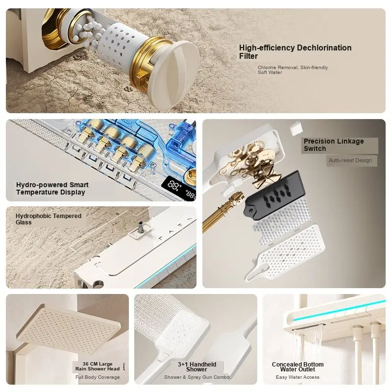 Thermostatic Shower Shower Set All Copper Pressurized Nozzle Storage Table Wall Shower Screen Household