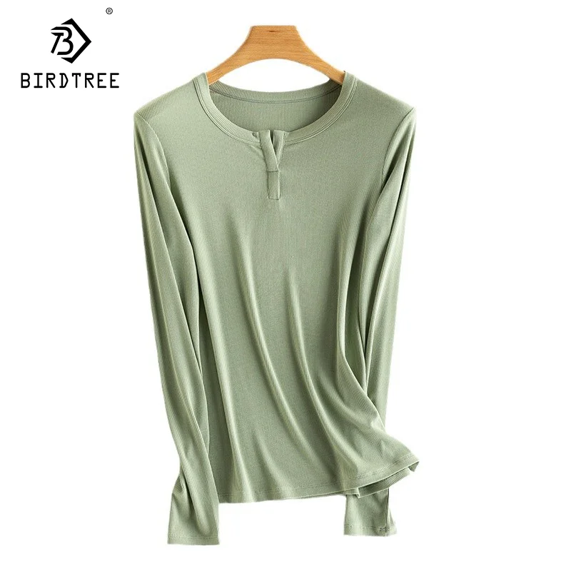 

BirdTree-Elegant Knit T-Shirt For Women, 6%Mulberry Silk, Long Sleeve, Soft Comfortable, Commute OL Top, Autumn Winter T40407QM