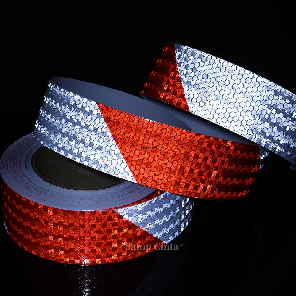 5CMx25M Shining Reflective Warning Tape Twill Left Or Right White-Red Waterproof Reflectors Truck Sticker High Vis Strip For Car