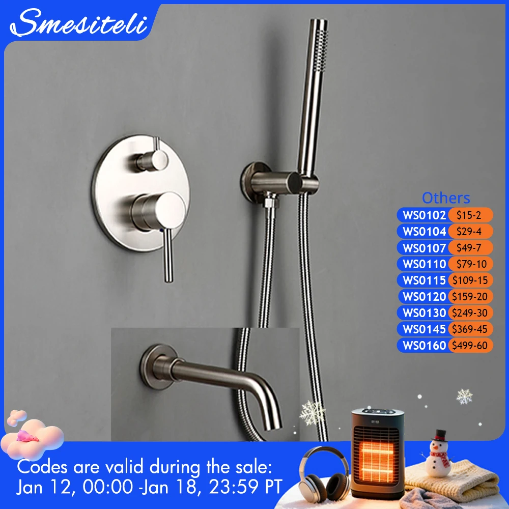 Smesiteli In Acciaio Inox Spazzolato In Ottone Massiccio Soffione doccia A Mano Spruzzatore 2 Modi Calda Fredda di Miscelazione Rubinetto Del Bagno Doccia Kit