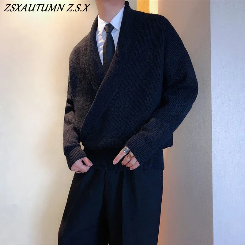 2023 Knitted Light Luxury Pullovers Sweater Men Casual Vintage V Neck Knit Tops Streetwear Loose Stylish Autumn Winter Fashion