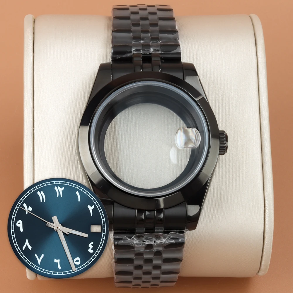 

With 28.5mm Sunburst Watch Dial and Hands Black Watch Case 36mm/39mm Jubilee Strap Fit Seiko NH35 NH36 Movement Datejust Case