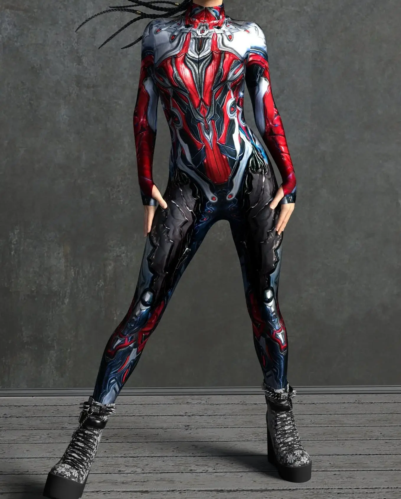 Cooles mechanisches Rüstungs-Cosplay-Kostüm für Frauen, Punk-Bodysuit, elastischer Jumpsuit für Feiertagspartys, ausgefallene Aerial-Yoga-Auftritte, Catsuit – Detail 22