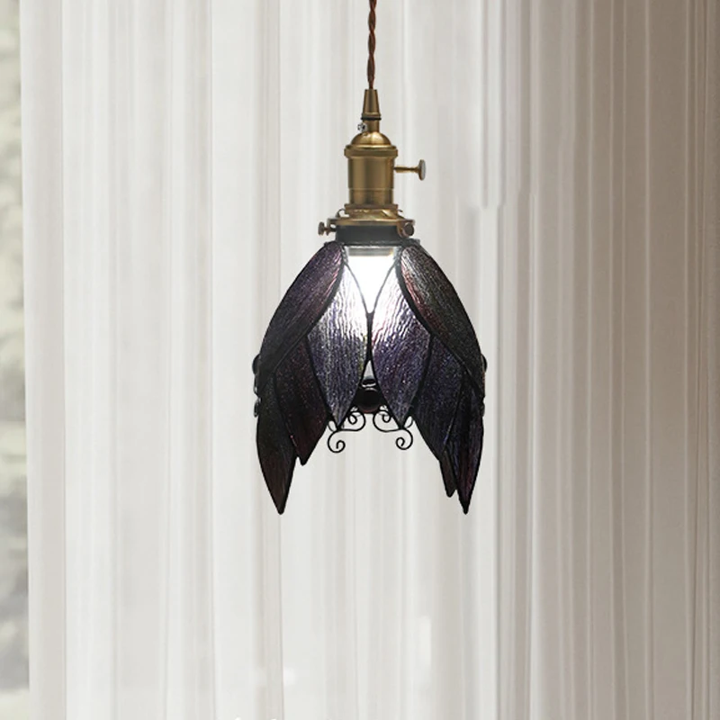 Tiffany Stained Glass Pendant Light Diamond Square Hanging Lamp for Dining Room Bedroom Lighting Fixture Mediterranean Home Deco