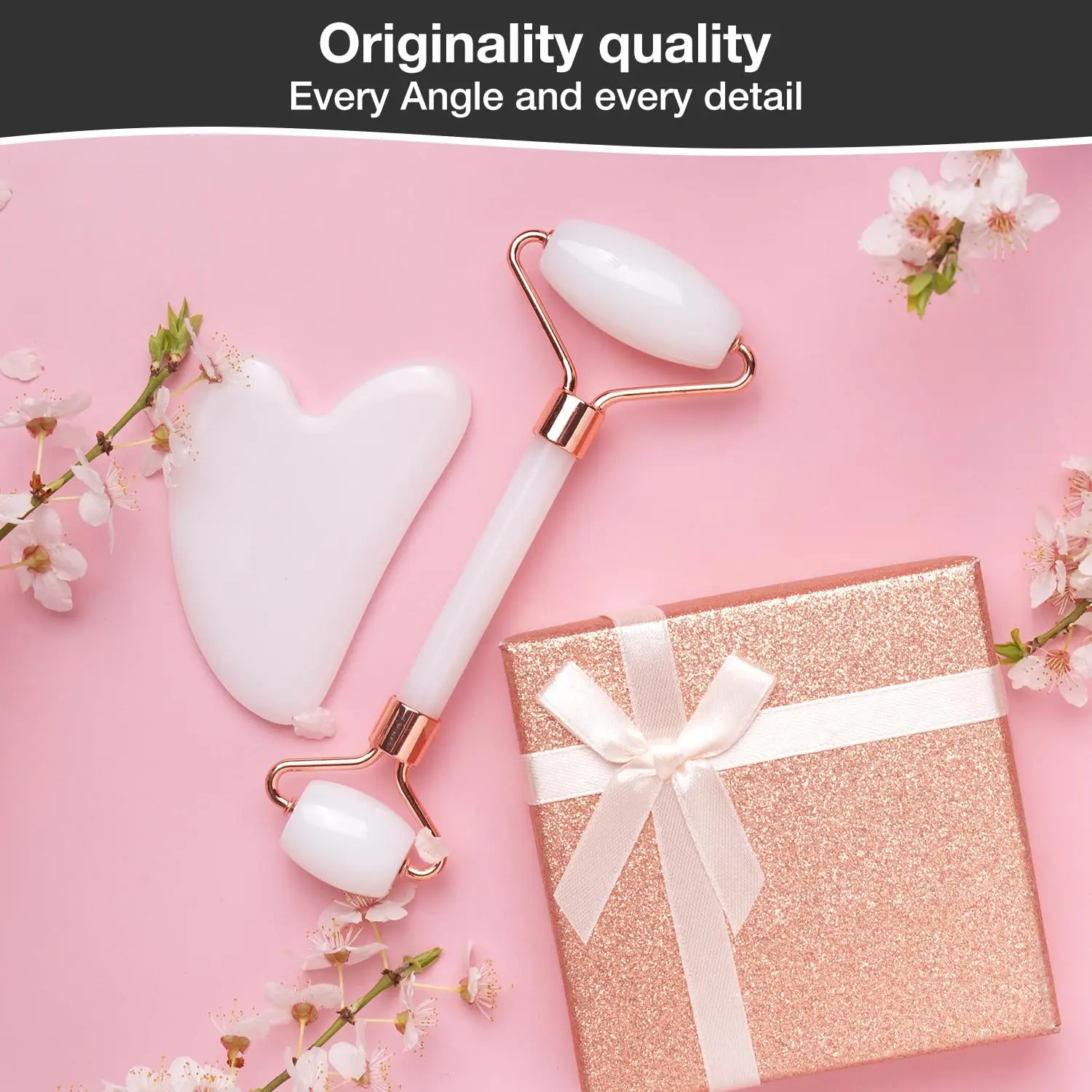 مجموعة أسطوانة غوا شا واليشم 2 في 1 - أدوات تدليك الوجه الطبيعية من Xiuyan Jade للتصريف اللمفاوي والانتفاخ ونحت البشرة