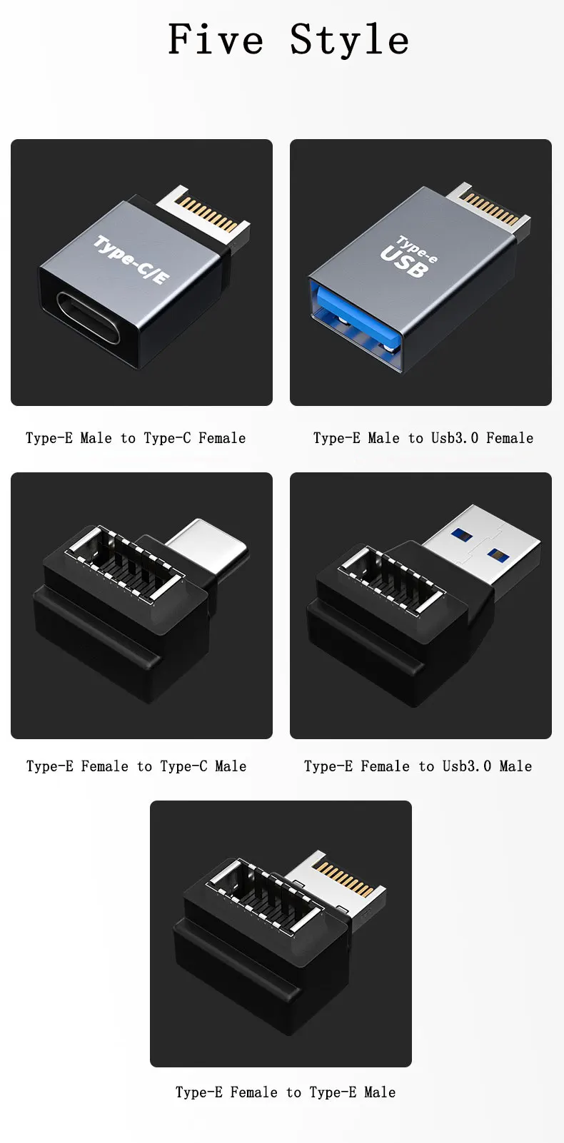 Mâle femelle Usb3.0 type-c Type E adaptateur connecteur type-e vers Usb C 3.0 connecteur de charge de données adaptateur Type C E prise jack Usb