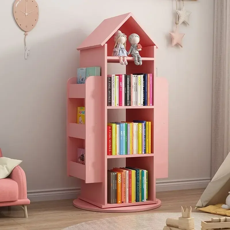 Book Shelfs Children's Bookshelf 360° Rotating Cartoon Books Rack Floor Simple Child Book Shelf for Home Bookcases Furniture