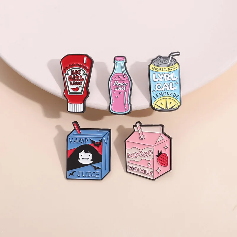 Milk Juice Bottle Box Enamel Pin Funny Brooch Cartoons Badge for Bags Jeans Hoodies Denim Lapel Pin Jewelry Kids Best Gift