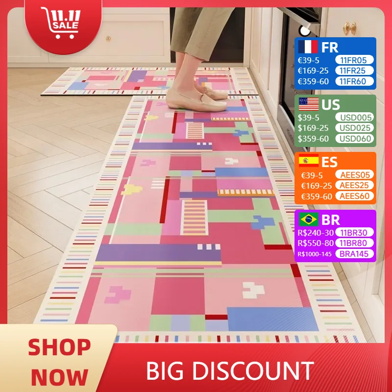 Kitchen Quick-drying Diatom Mud Carpet Water-absorbent Oil-absorbent  Rug Pvc Non-slip Floor Mat Macaron Color Decorative Mats