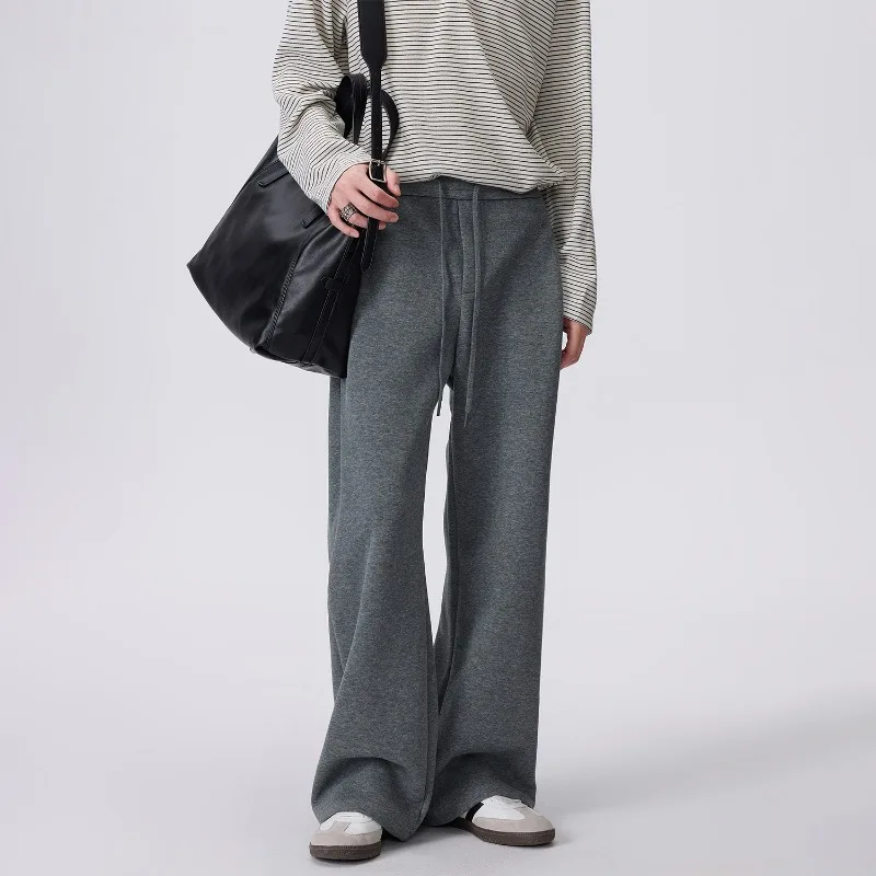 Men Women Y2K American Street Brushed ALine Loose Straight Sweatpants Drawstring Waist Wide Leg Autumn Winter Casual Trousers