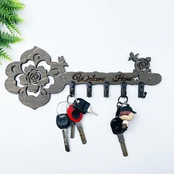 1pc Key Holder Wall Mounted,Wooden Decorative Key Wall Hooks, Black Metal Key Holder For Entryway Doorway Hallway